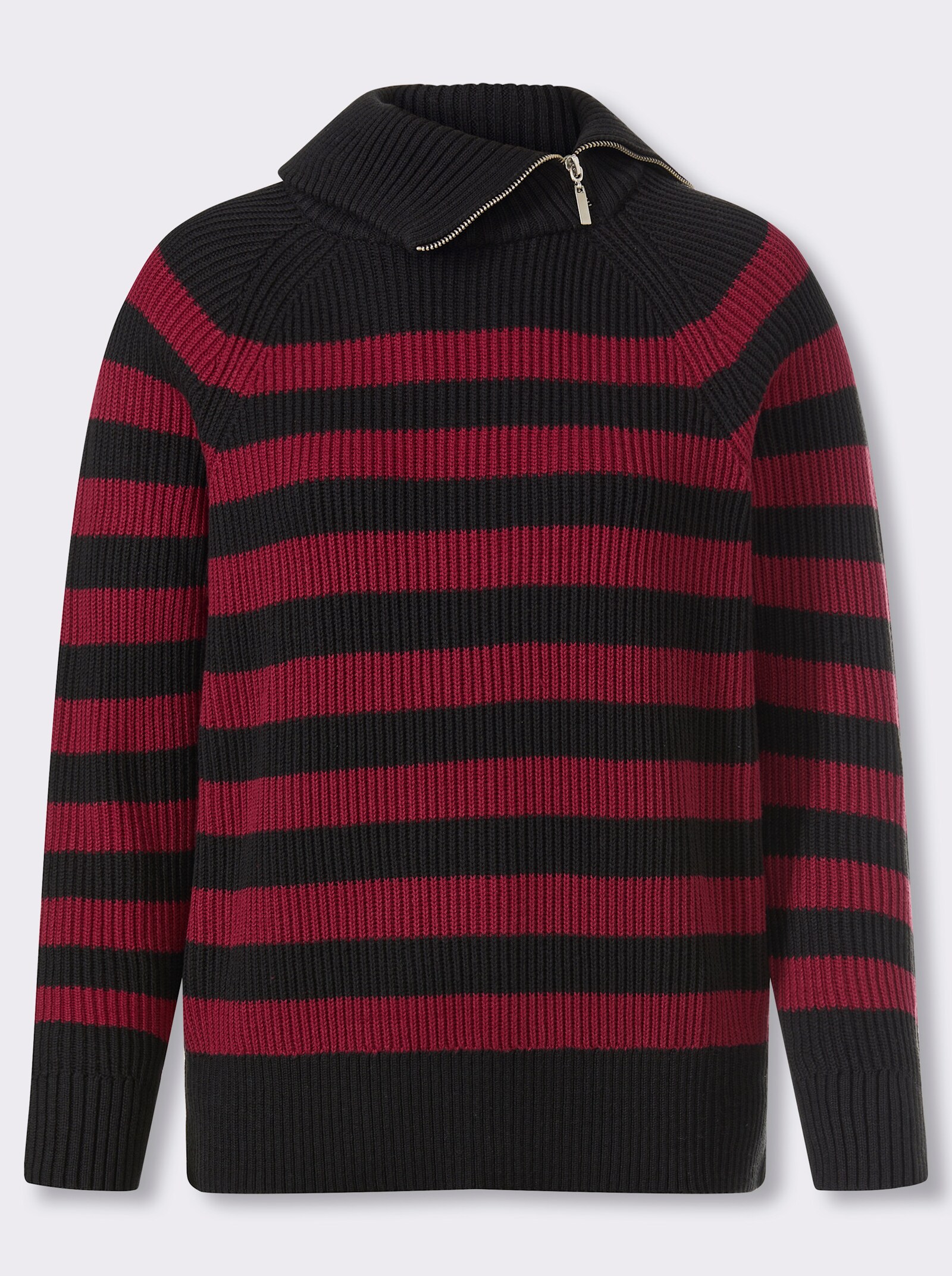 heine Langarm-Pullover mit Ringelstreifen - schwarz-kirsche-geringelt
