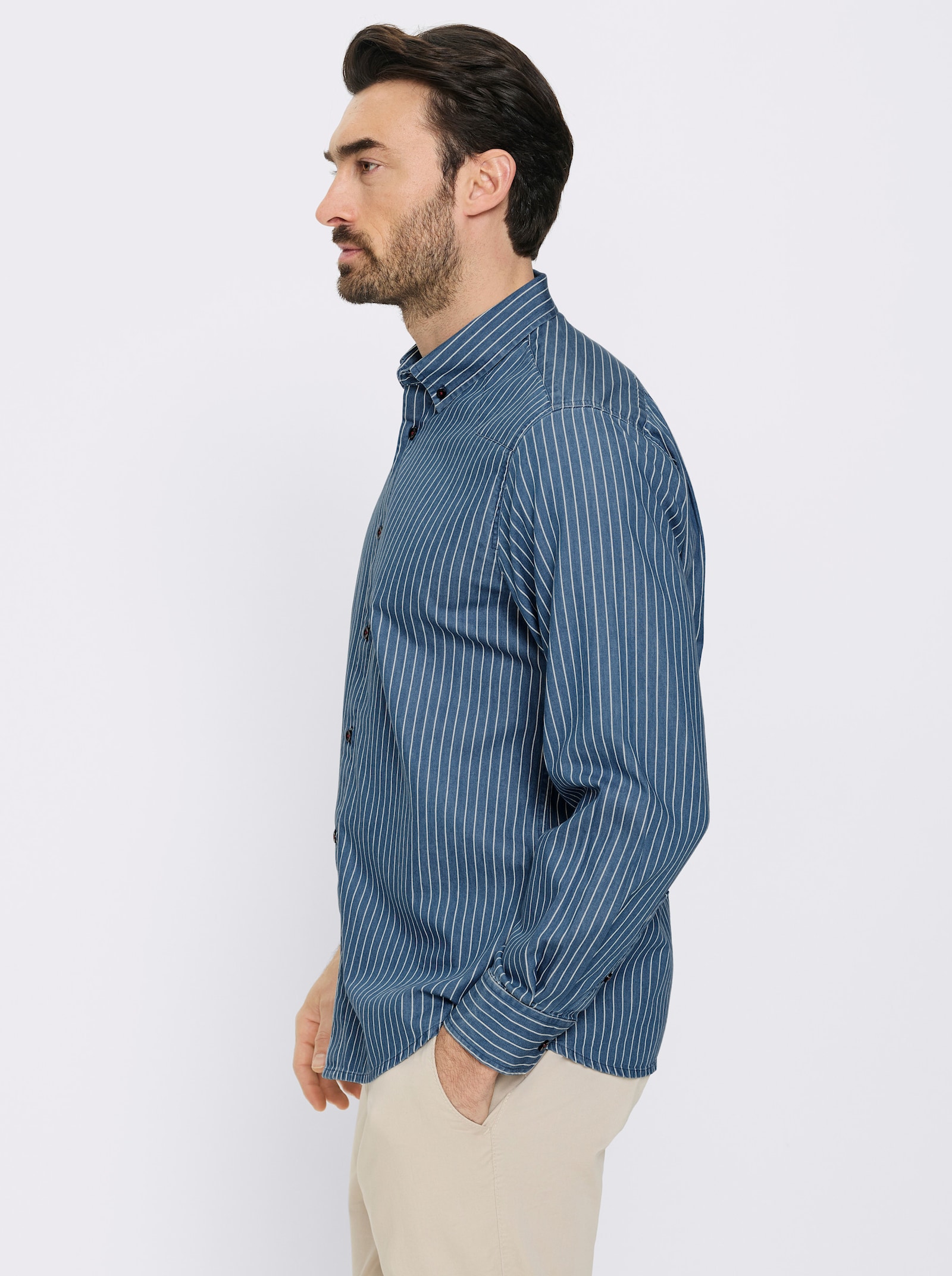 Marco Donati Jeanshemd mit Denim-Optik - blue-stone-gestreift