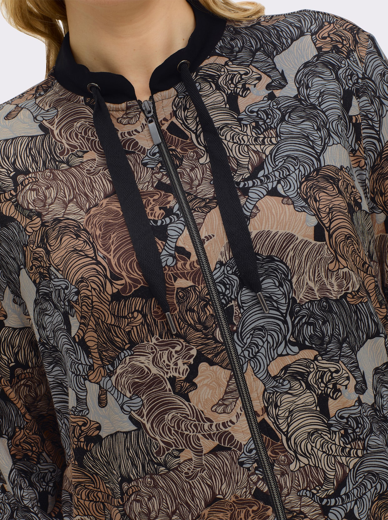 Shirtjacke in Blouson-Form - schwarz-sand-bedruckt