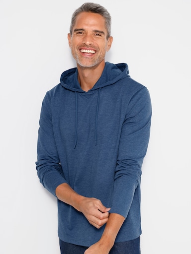 Sweatshirt mit Kapuze und Bindeband - jeansblau-meliert