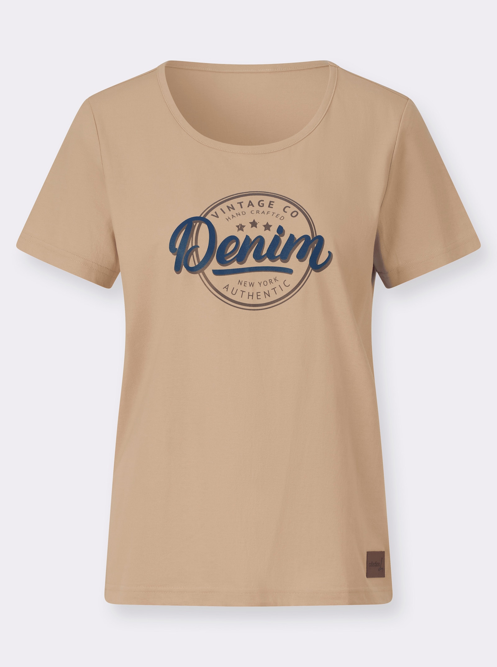 Kurzarmshirt mit platziertem Schriftzug - beige