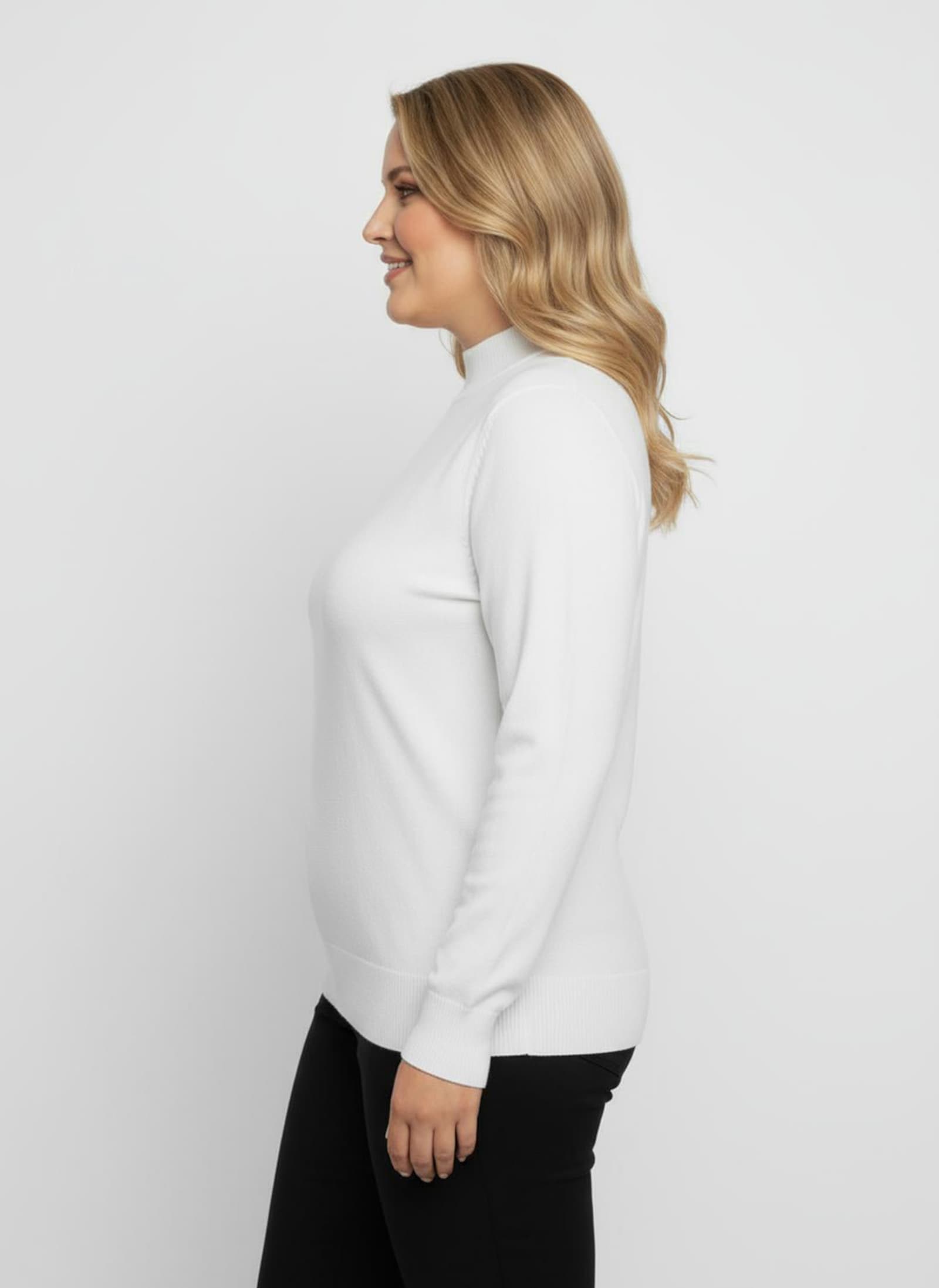 Stehkragenpullover mit Ripp-Abschlüssen - ecru