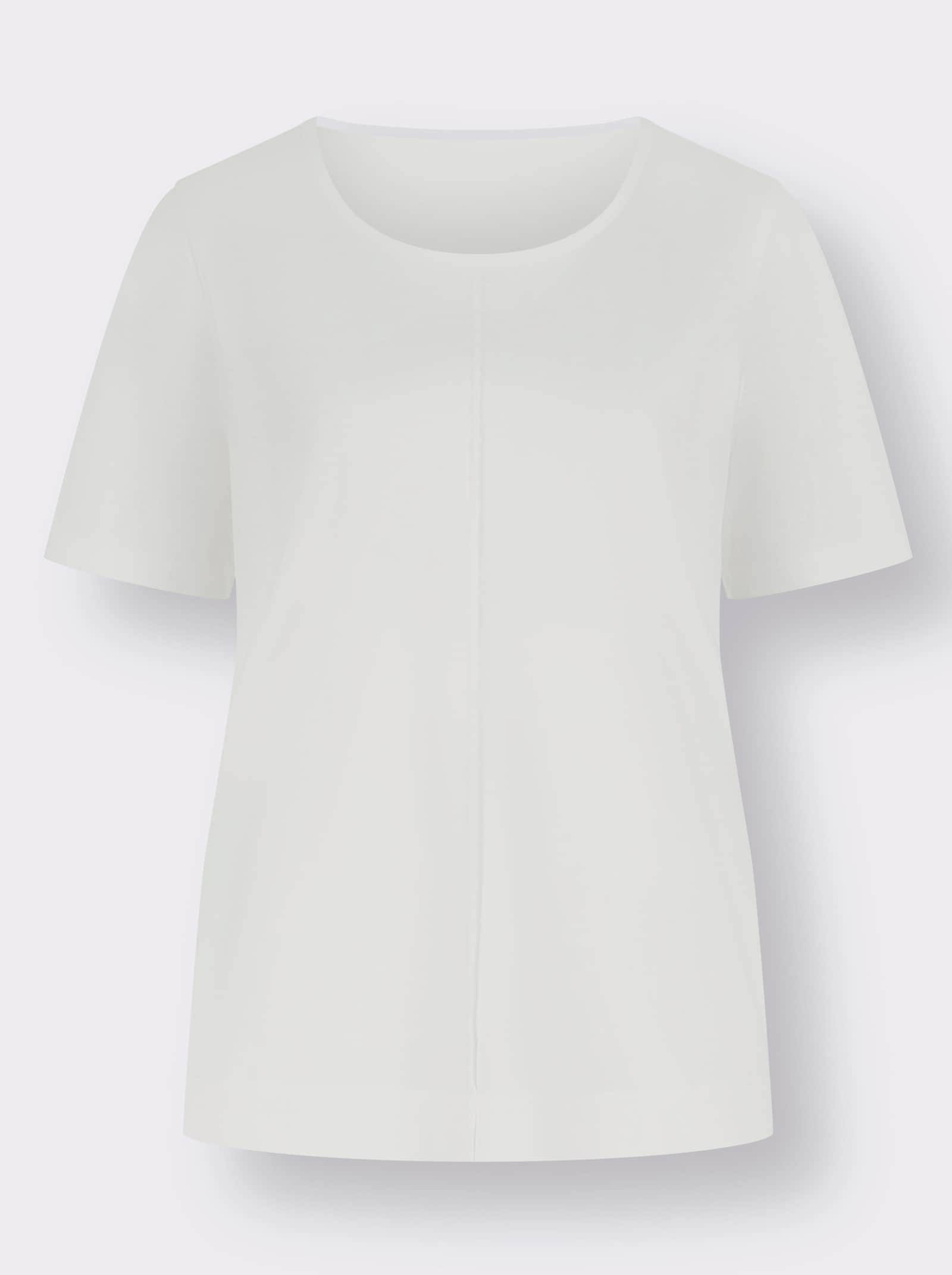 Kurzarmshirt mit Satin-Paspel am Ausschnitt - ecru