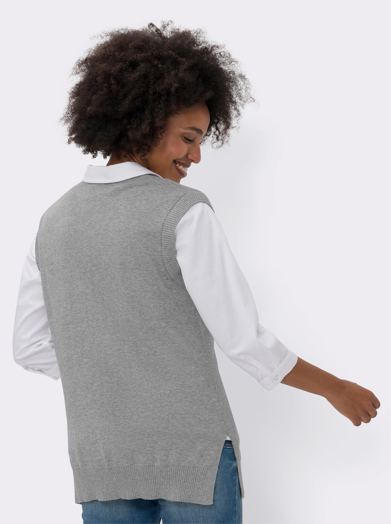 heine Slip-over met diepe V-hals - grijs gemêleerd