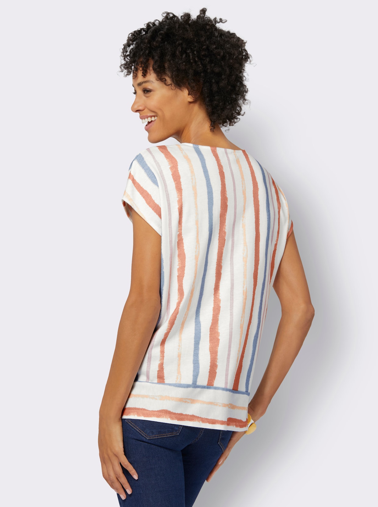 Rundhalsshirt - ecru-papaya-gestreift