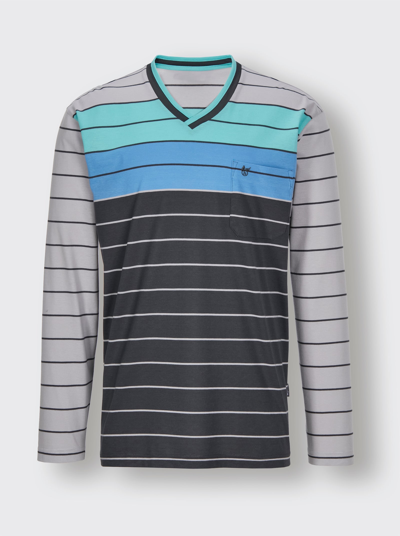 Hajo Schlafanzug - anthrazit-hellgrau-geringelt