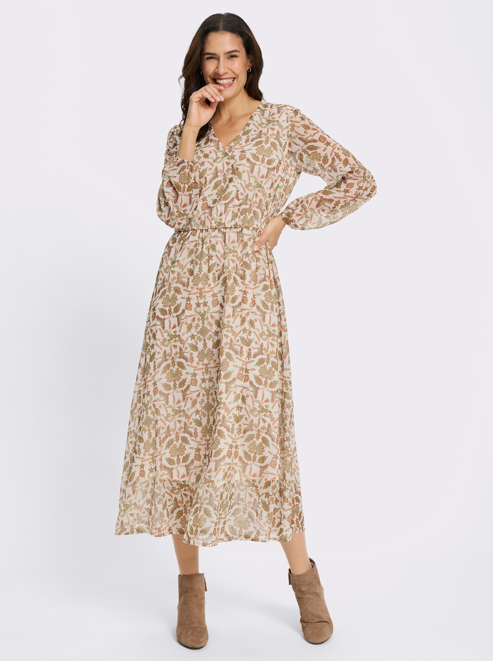 Druckkleid - schilf-champagner-bedruckt