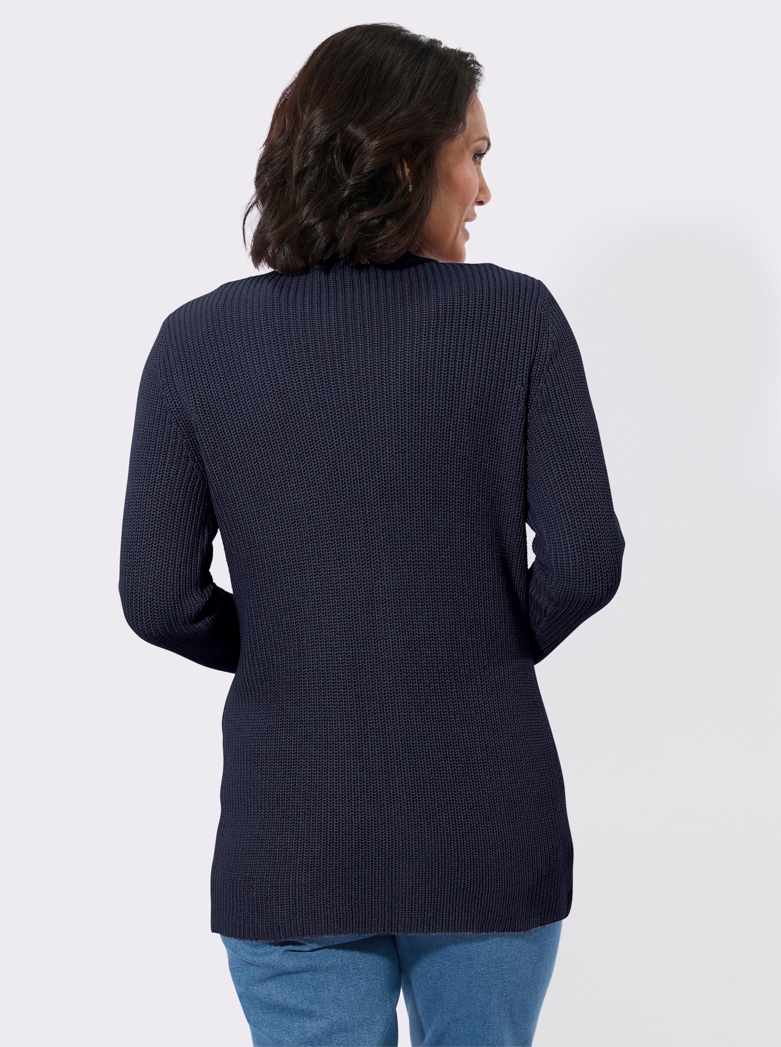 Longstrickjacke mit feiner Rippstruktur - marine