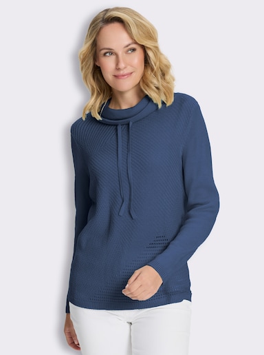 Stehkragenpullover mit Strickmuster im Vorderteil - jeansblau