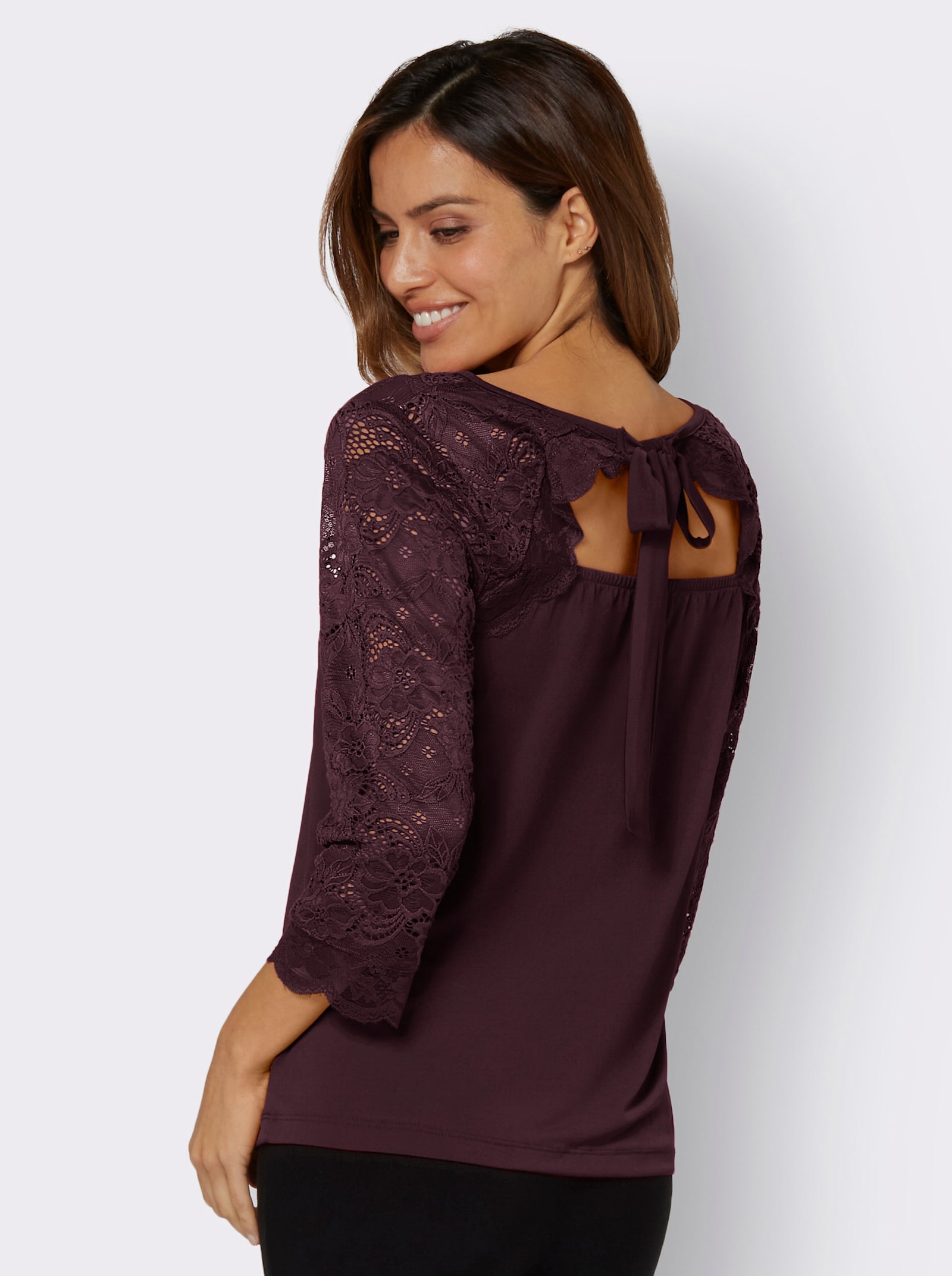 Spitzenshirt mit 3/4-Arm - burgund