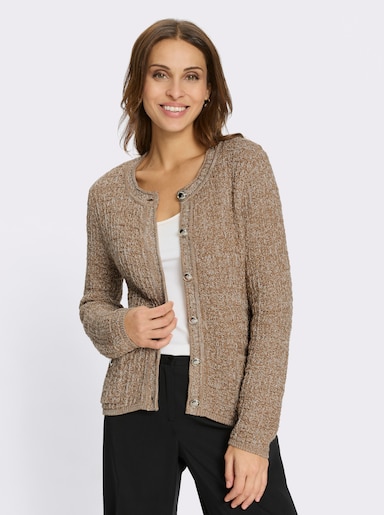 Strickjacke in Glanzgarn-Qualität - camel-ecru-meliert