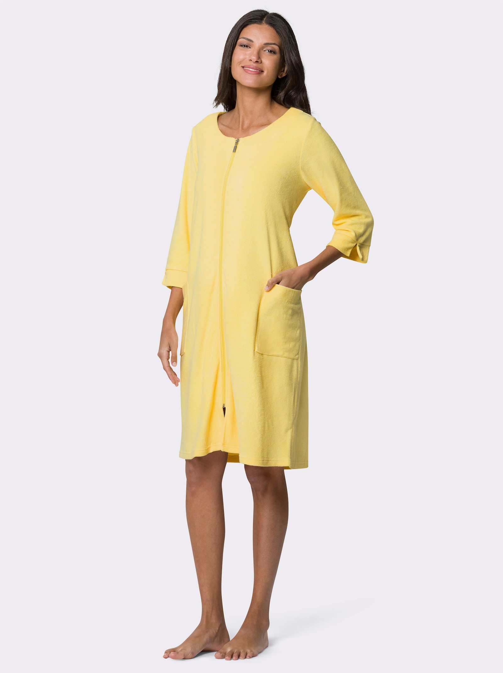 Badjas met ritssluiting, fijnfrotté - citroen