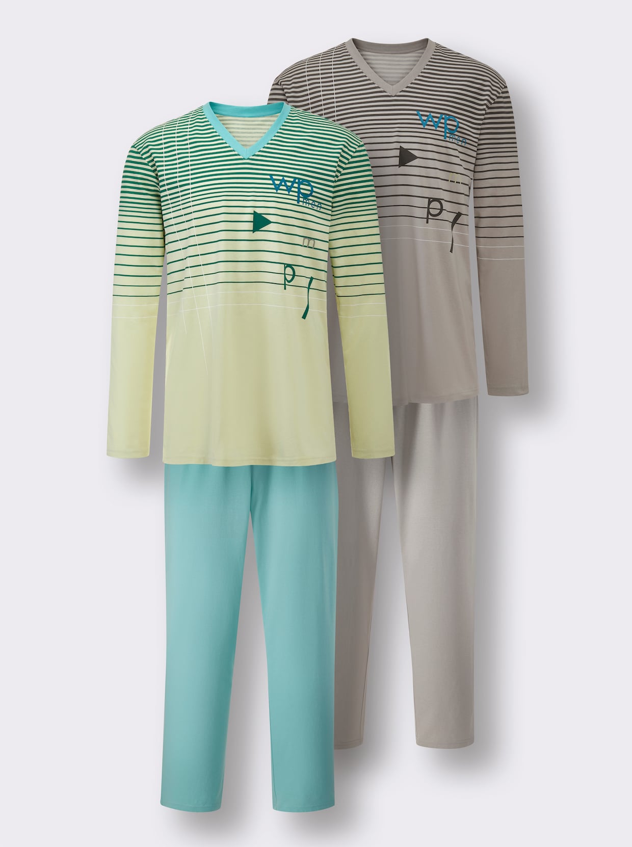 wäschepur men Pyjama's - grijs + turquoise