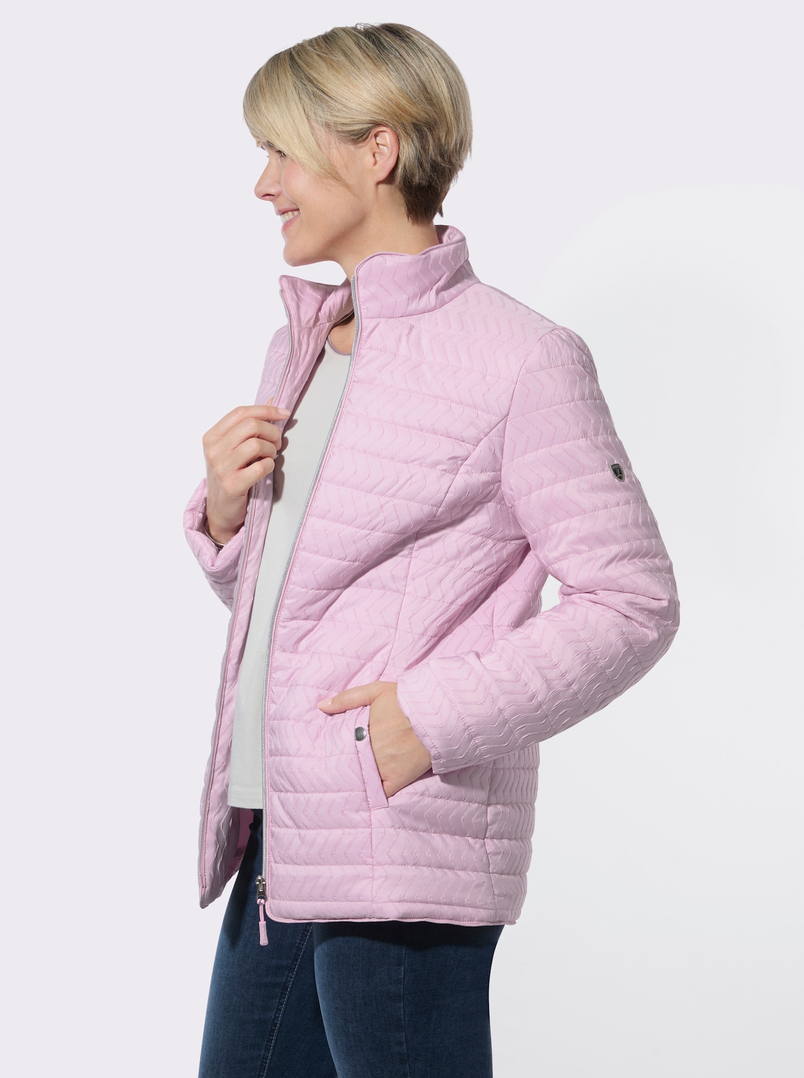 Steppjacke mit Reißverschluss-Taschen - rosé