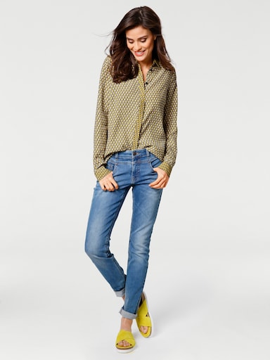 heine Overhemdblouse in minimalistisch dessin - geel/grijs