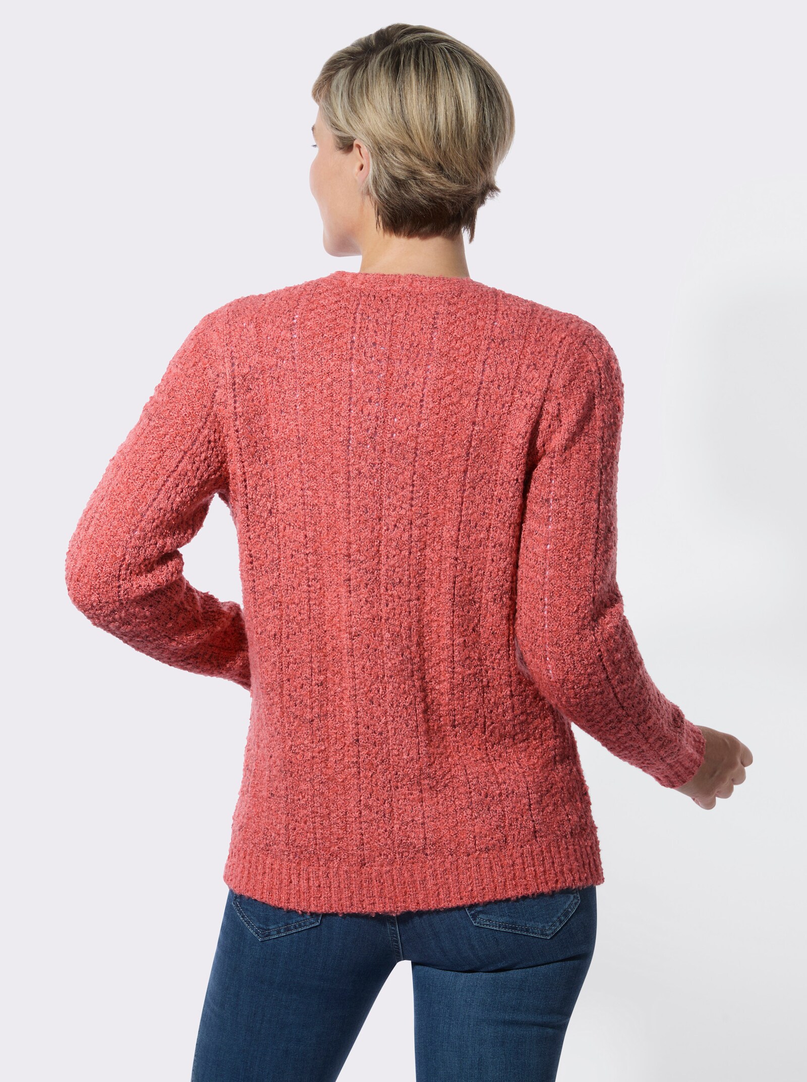 Strickjacke mit Bouclé-Struktur - grapefruit-meliert