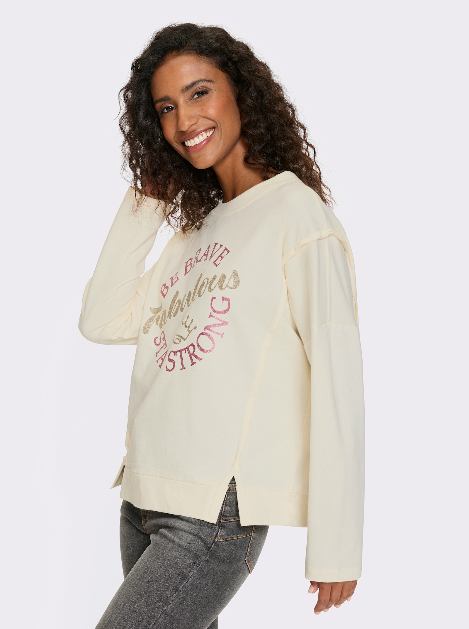 heine Sweatshirt mit glitzerndem Lettering - champagner