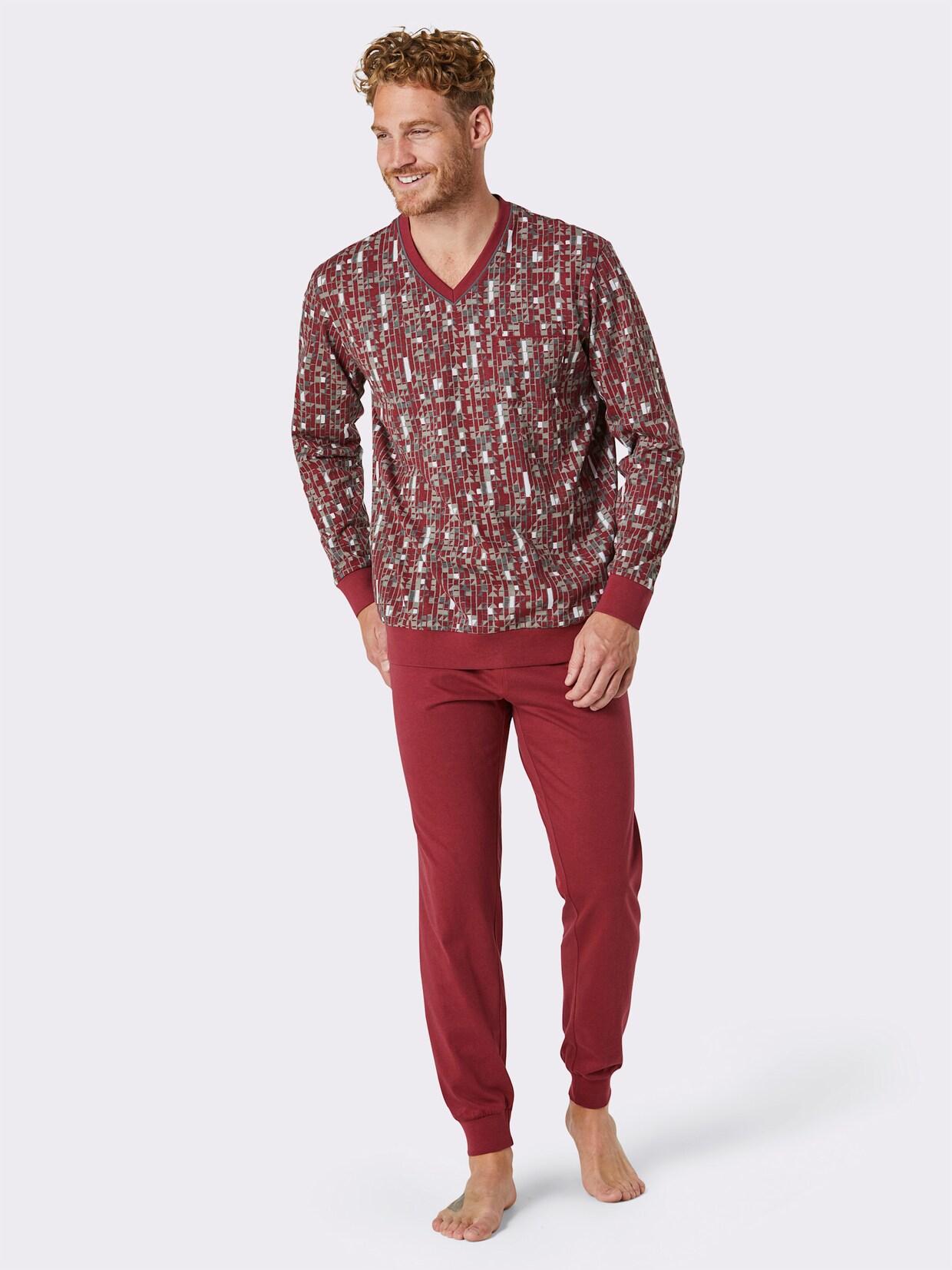 wäschepur men Pyjama's - bordeaux + antraciet