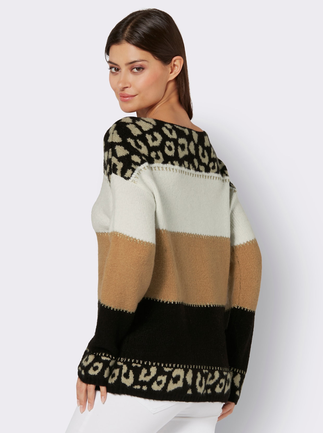 Kaschmirpullover - schwarz-sand-gestreift
