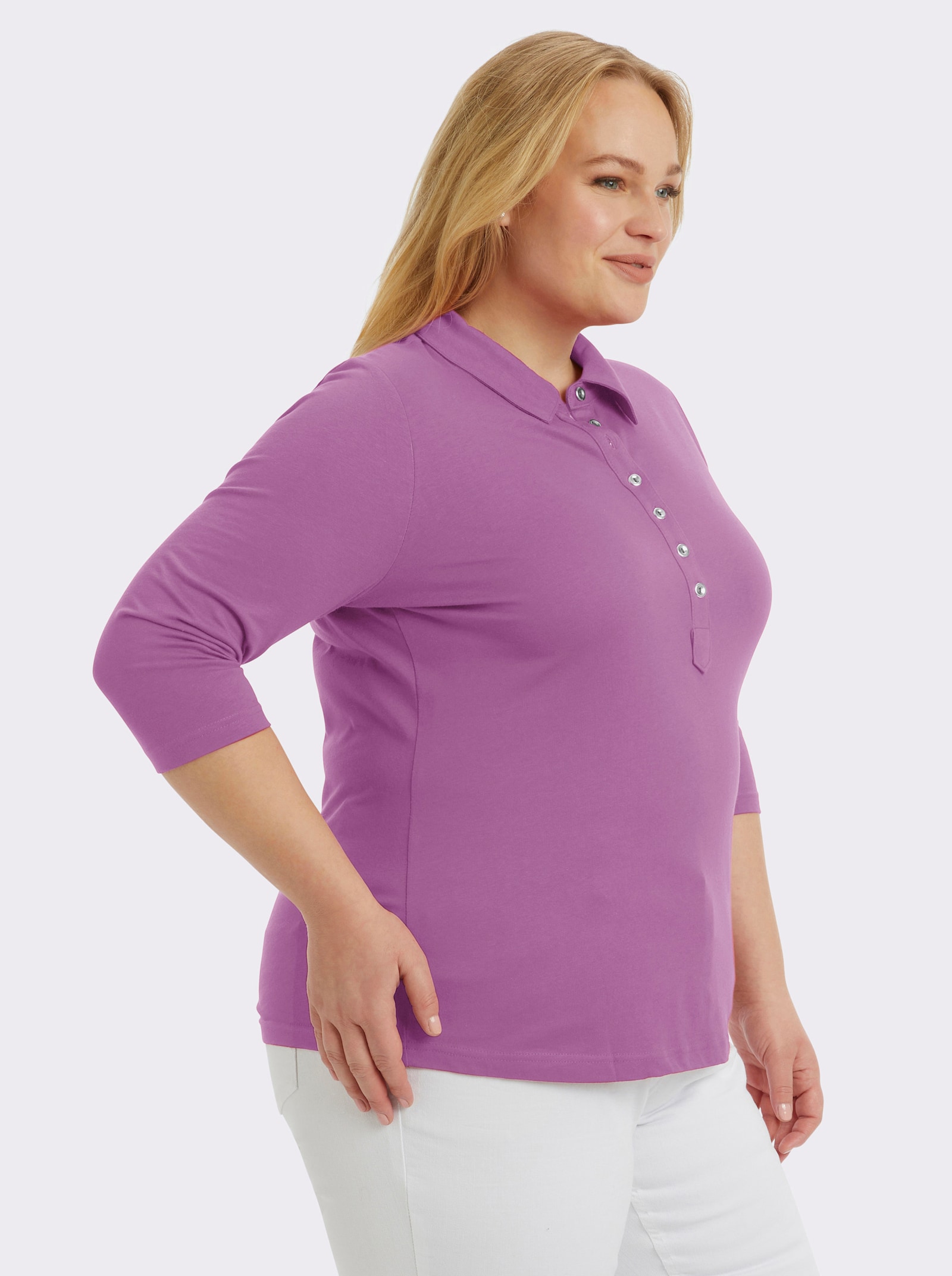 Poloshirt mit langer Knopfleiste - orchidee