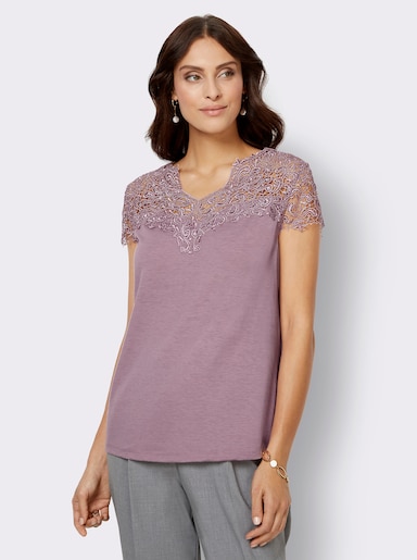 Spitzenshirt mit transparenter Spitze - mauve