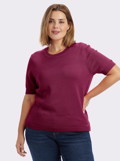 Kurzarmpullover mit Rippabschlüssen - fuchsia