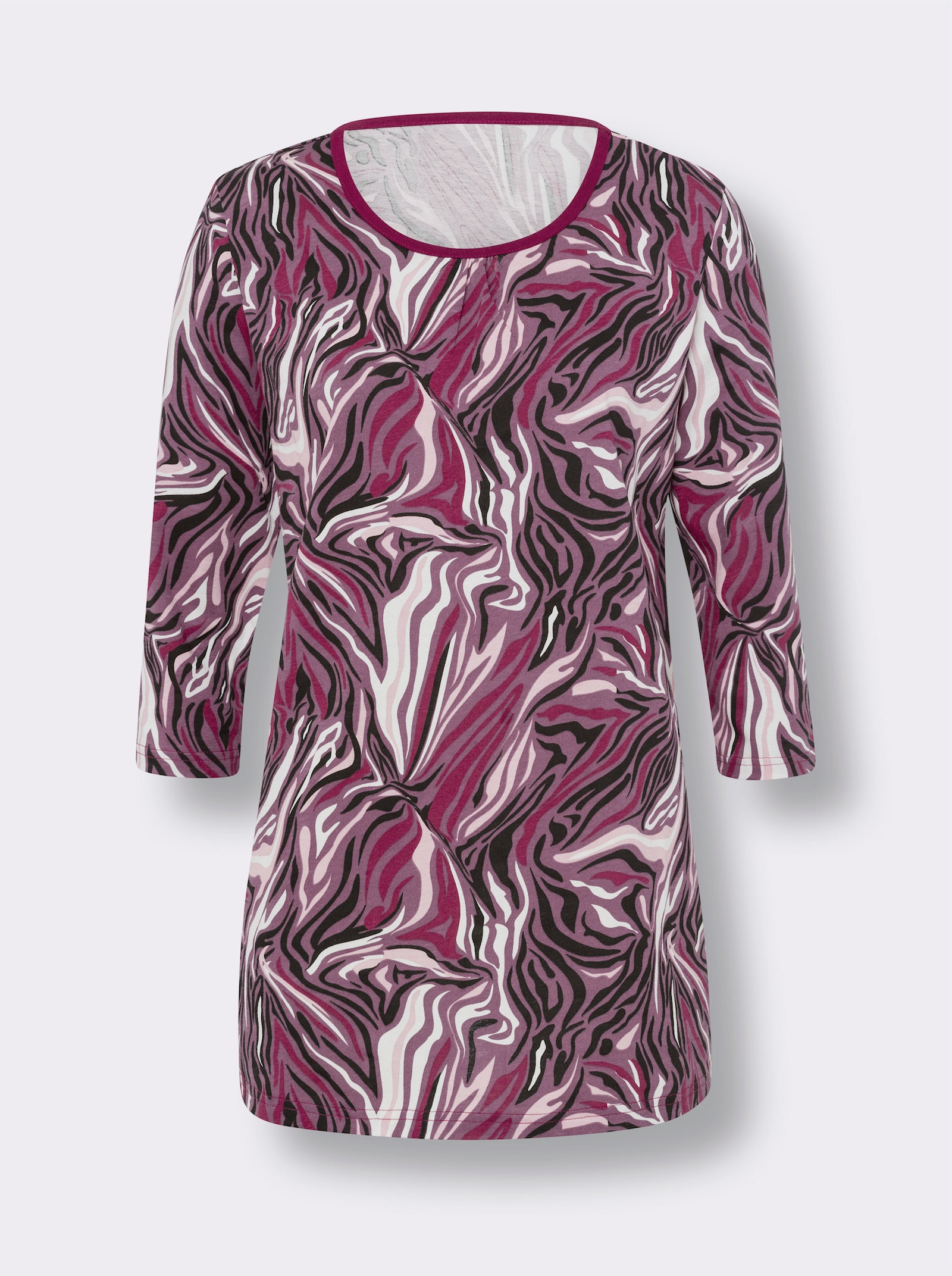 Longshirt mit Raffung am Ausschnitt - malve-ecru-bedruckt