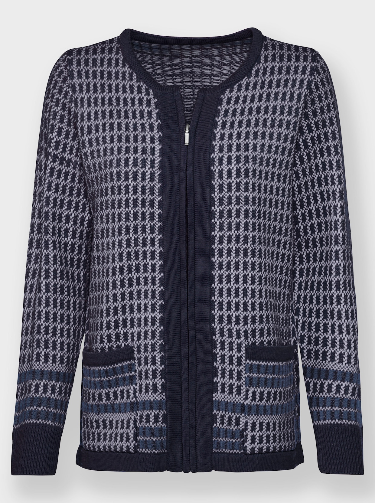 Jacquardvest - marine/ecru gedessineerd
