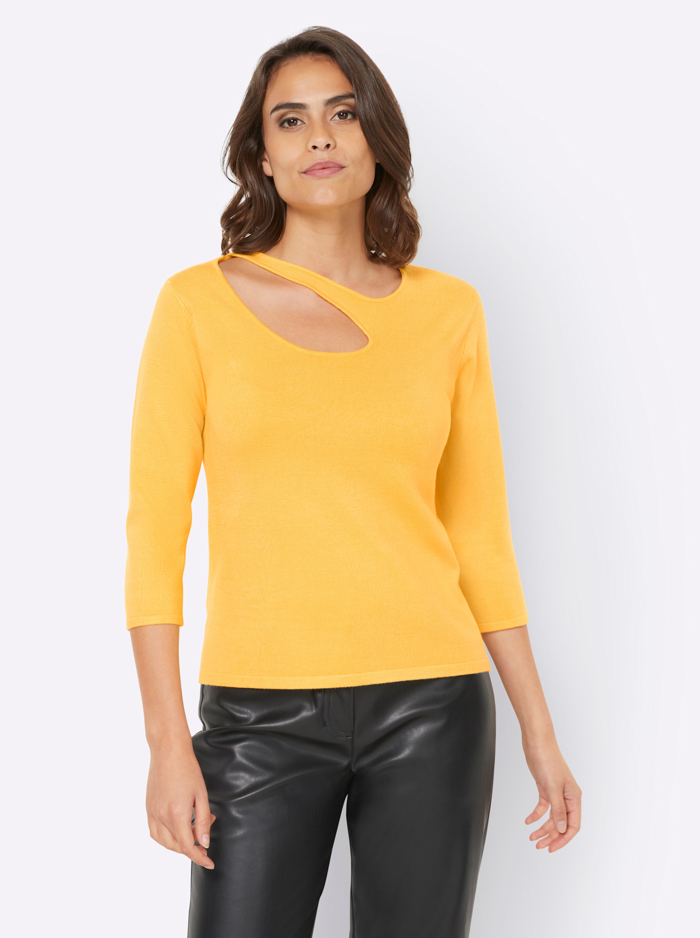 Love is günstig Kaufen-Pullover in gelb von heine. Pullover in gelb von heine <![CDATA[Pullover Reizvoller Blickfang: asymmetrischer Ausschnitt mit trendy Cut-Out-Detail. Mit 3/4-Ärmeln. In edler, hochwertiger Feinstrick-Qualität.]]>. 