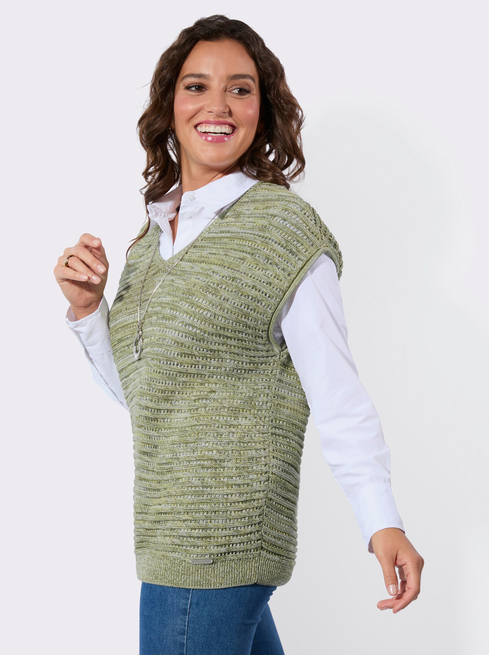 Pullunder mit Ajourstrick-Muster - lindgrün-meliert