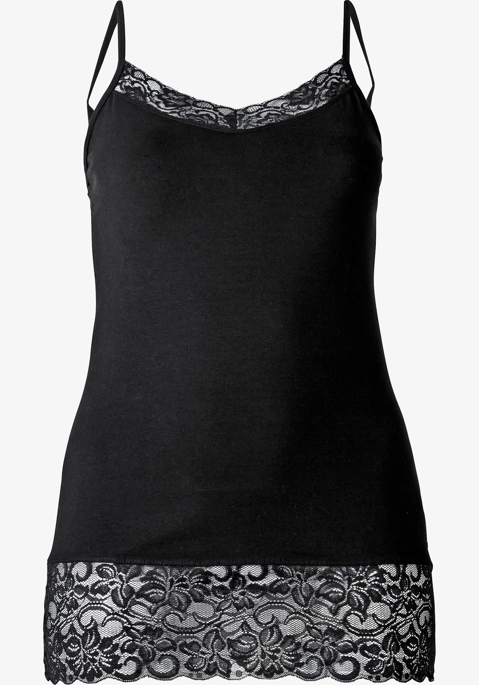 sheego Spaghettitop mit breiter Spitzenbordüre - schwarz
