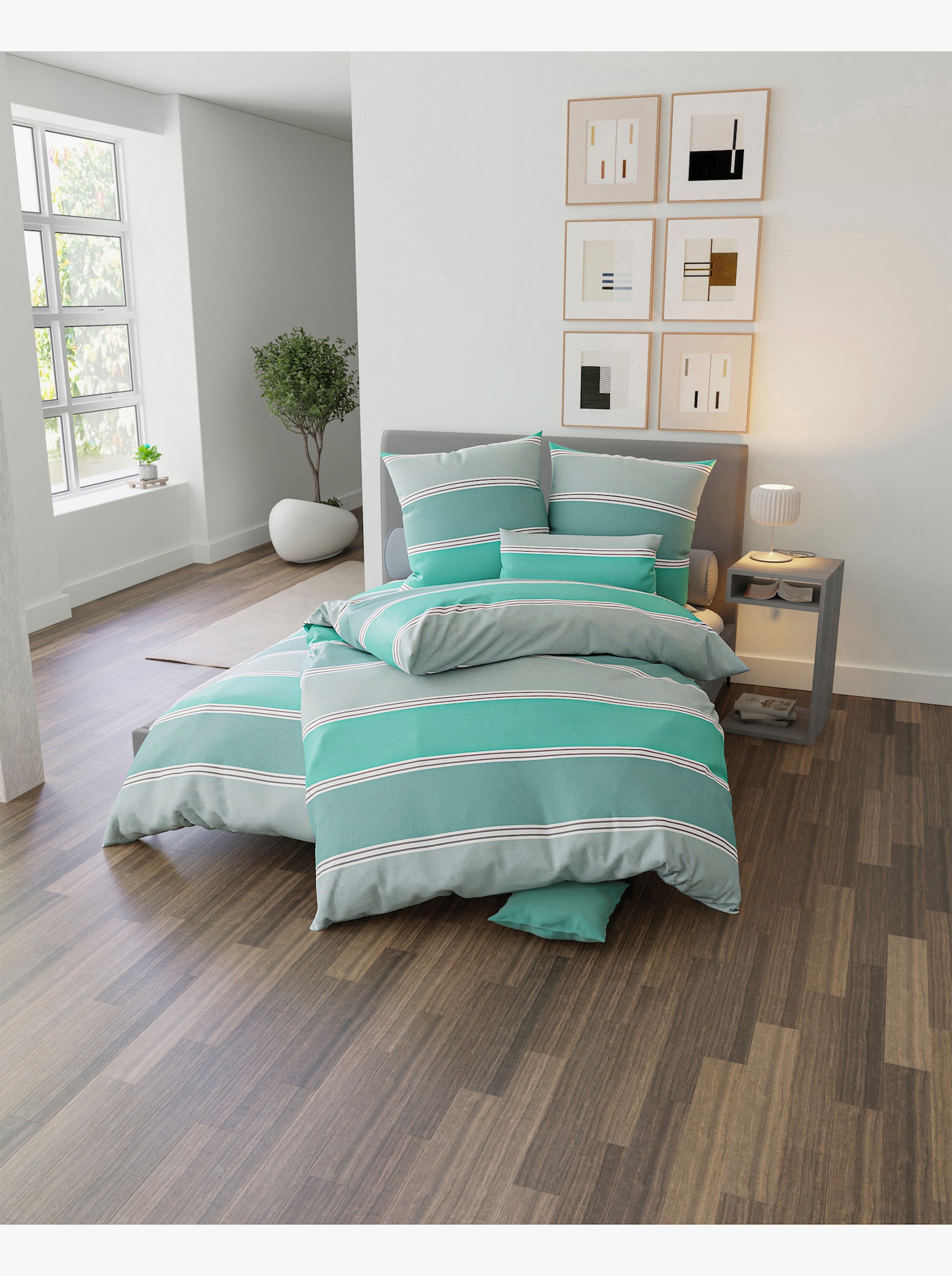 wäschepur Bettwäsche - salbei-mint-gestreift