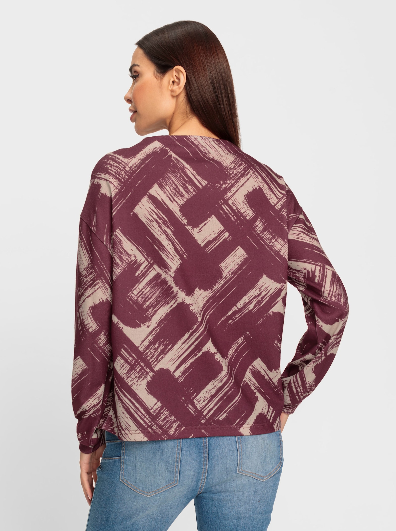 heine Langarmshirt mit Kelchkragen - bordeaux-sand-bedruckt