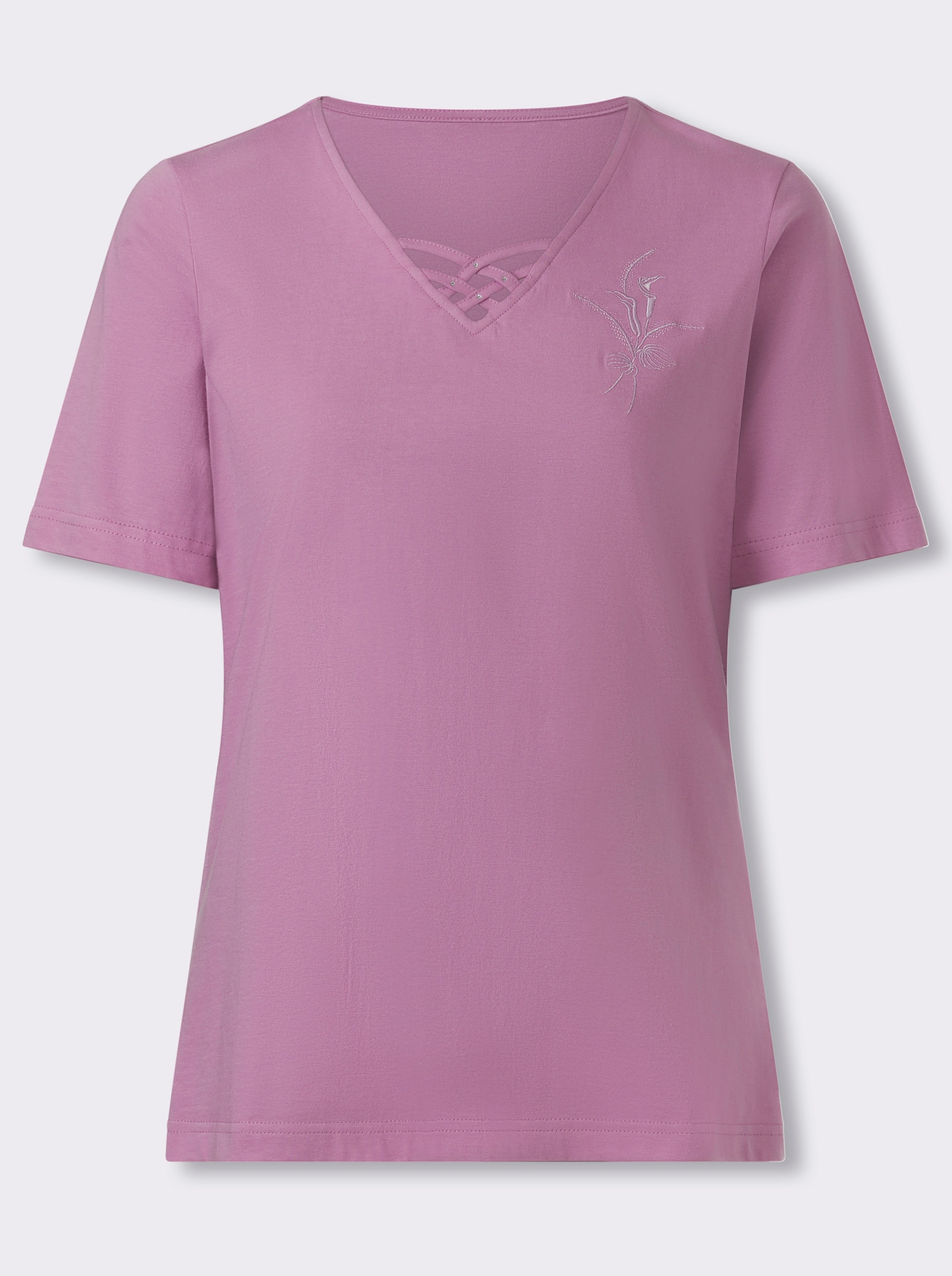 Shirt met korte mouwen en bloemenborduursel - orchidee