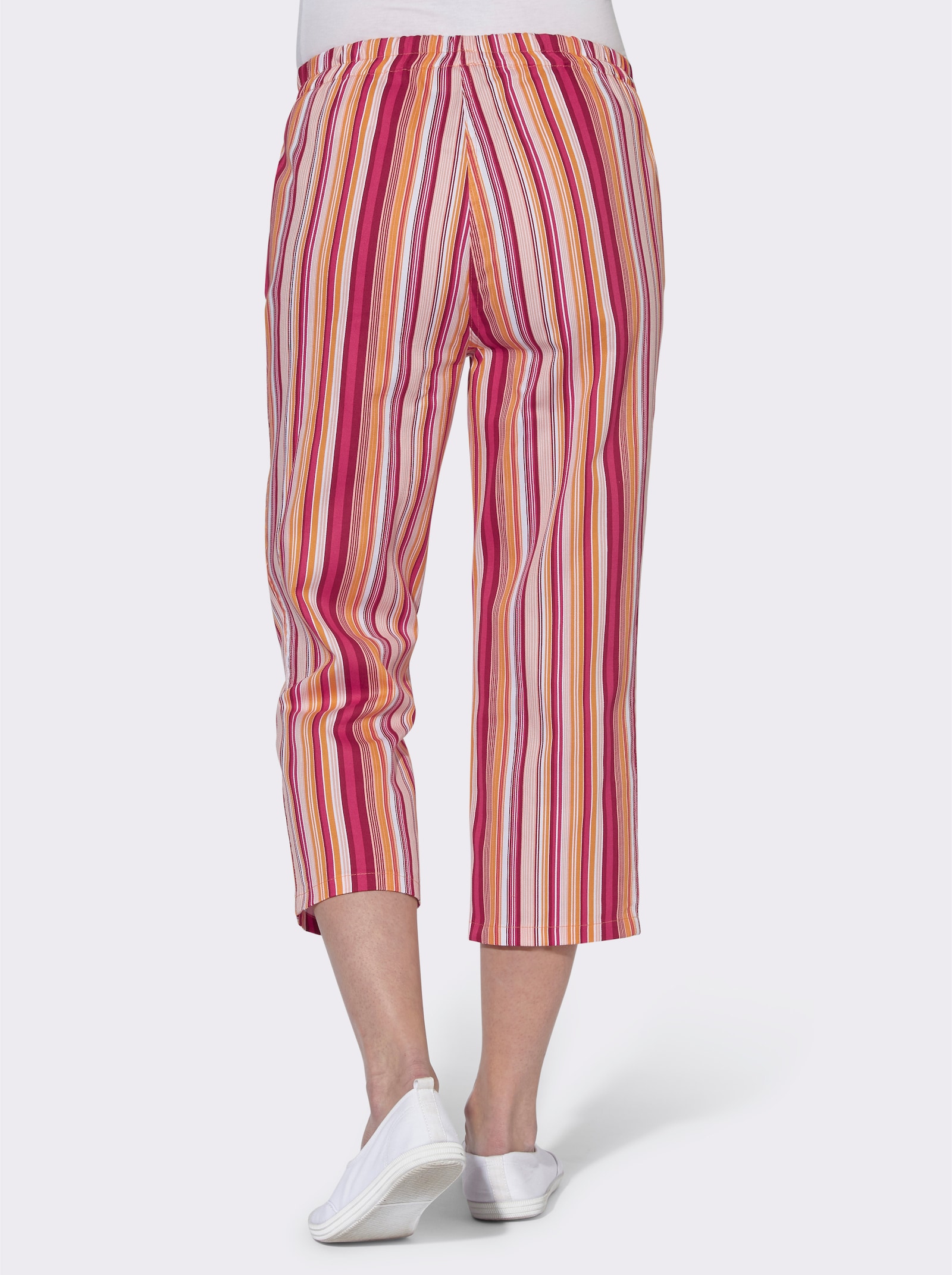 Caprihose aus reiner Baumwolle - apricot-rot-gestreift