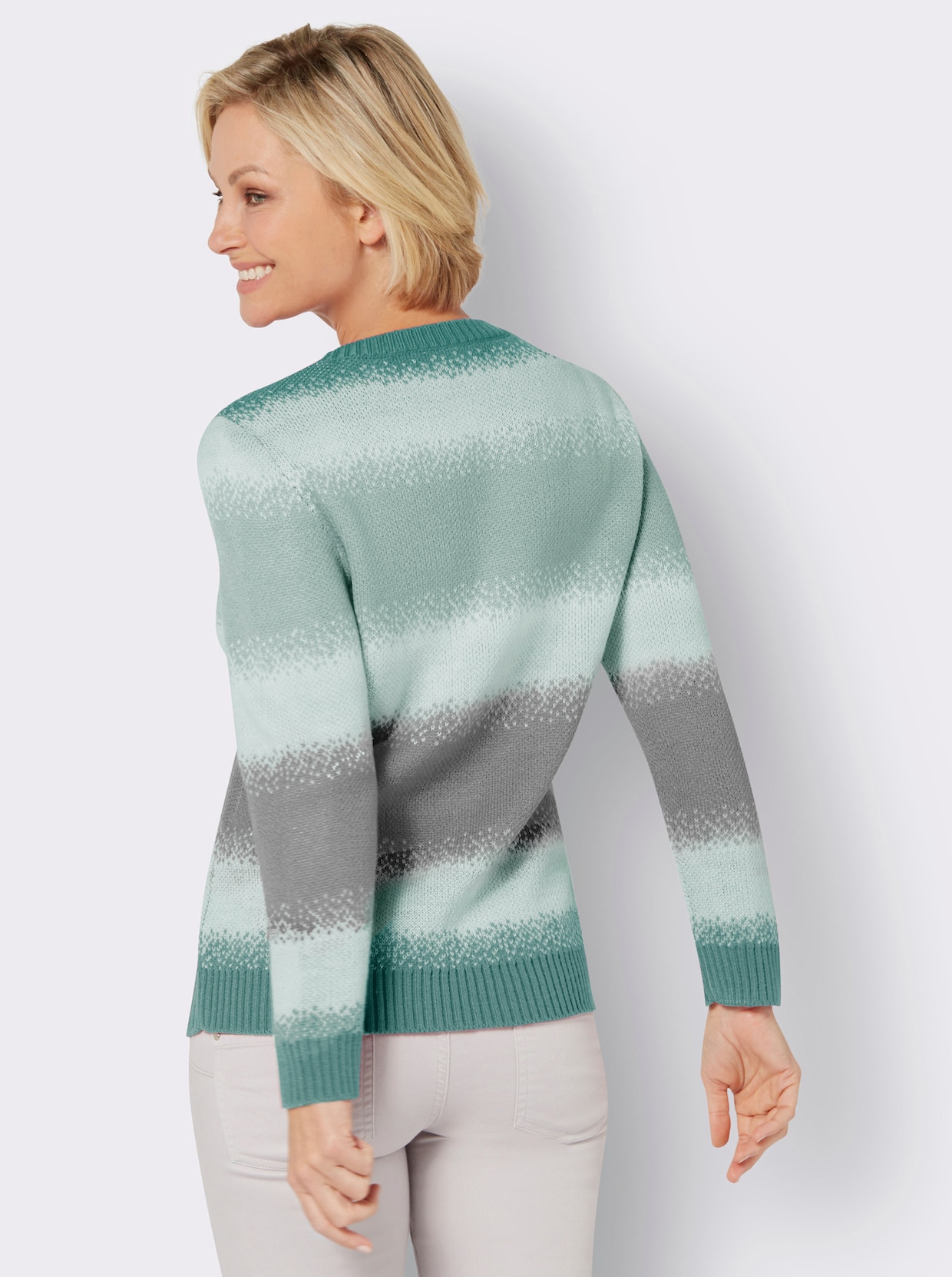 Pullover met ronde hals - ecru/jade gedessineerd