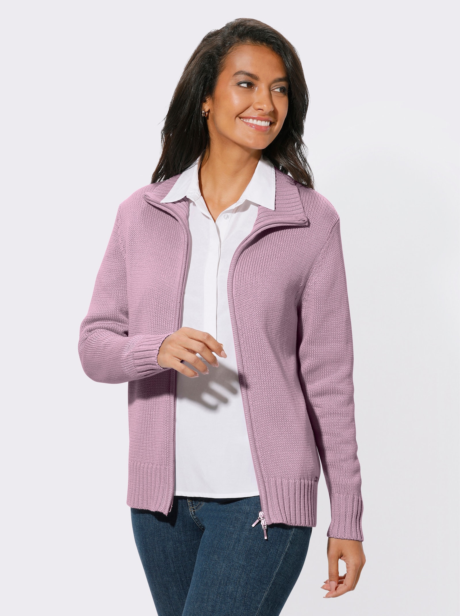 Veste en tricot avec glissière double sens - vieux rose