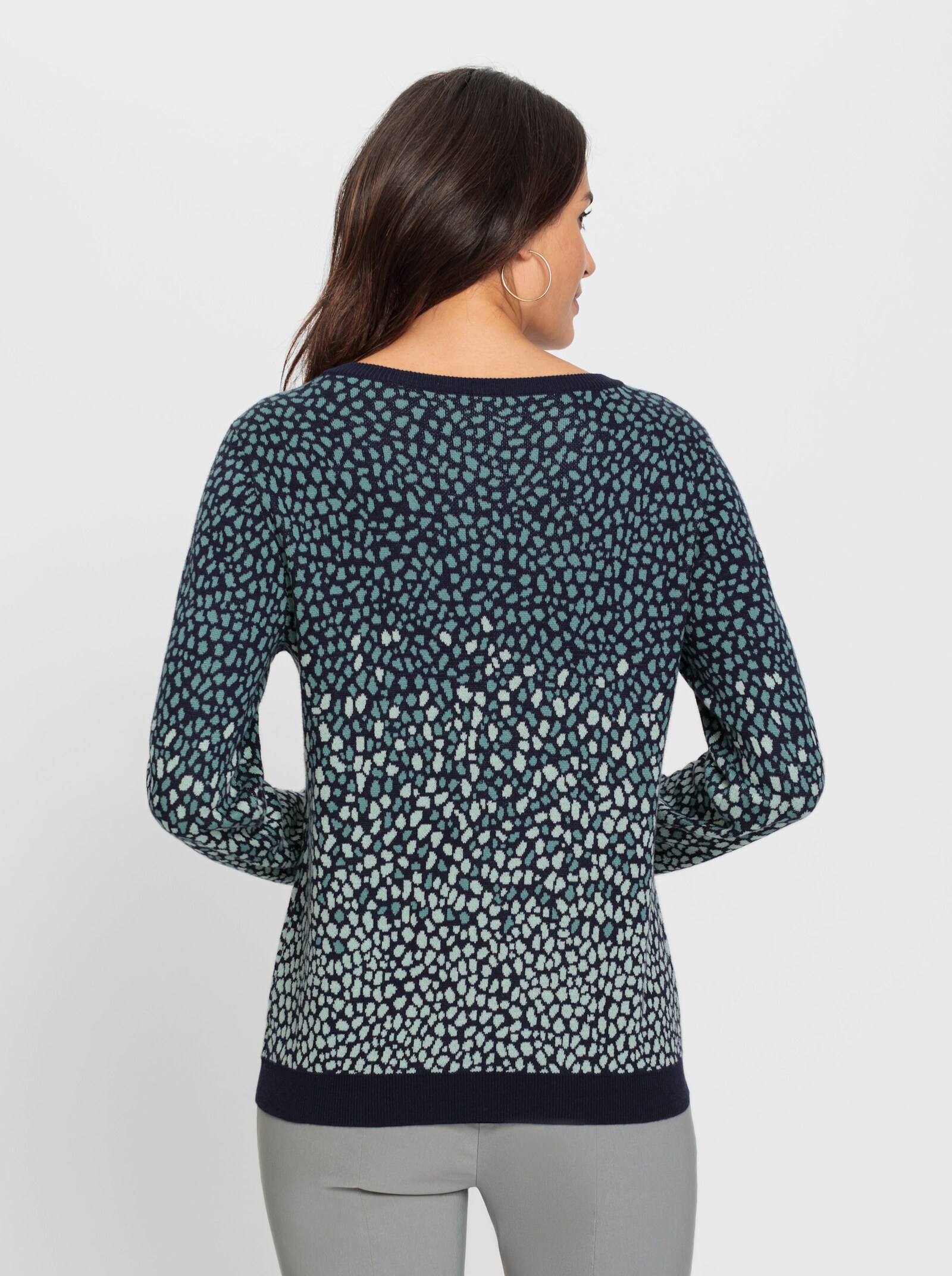  Rundhalspullover in Jacquard-Qualität - marine-jade-gemustert