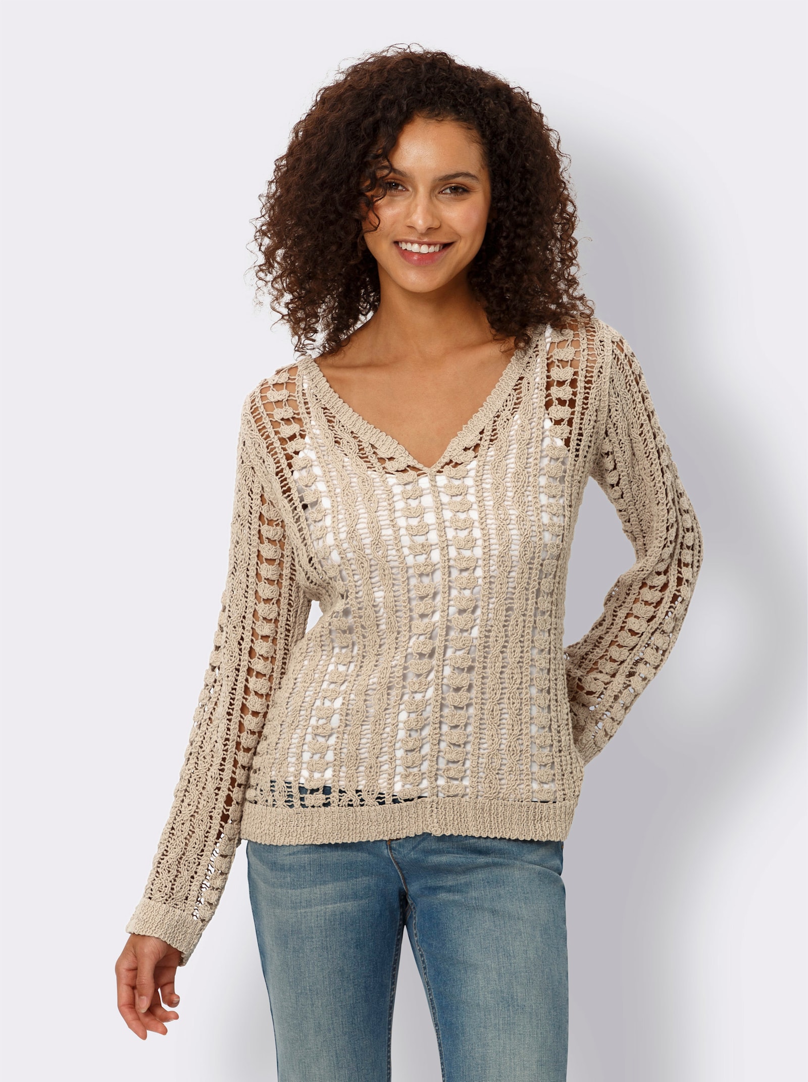 heine Ajourpullover aus reiner Baumwolle - beige