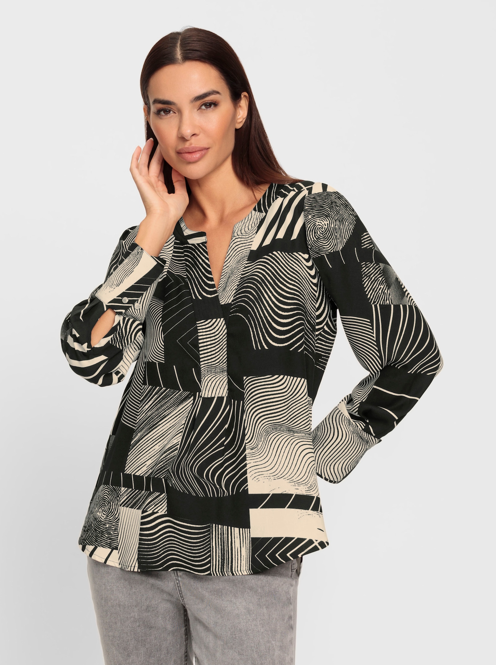heine Druckbluse mit Langarm - schwarz-ecru-bedruckt
