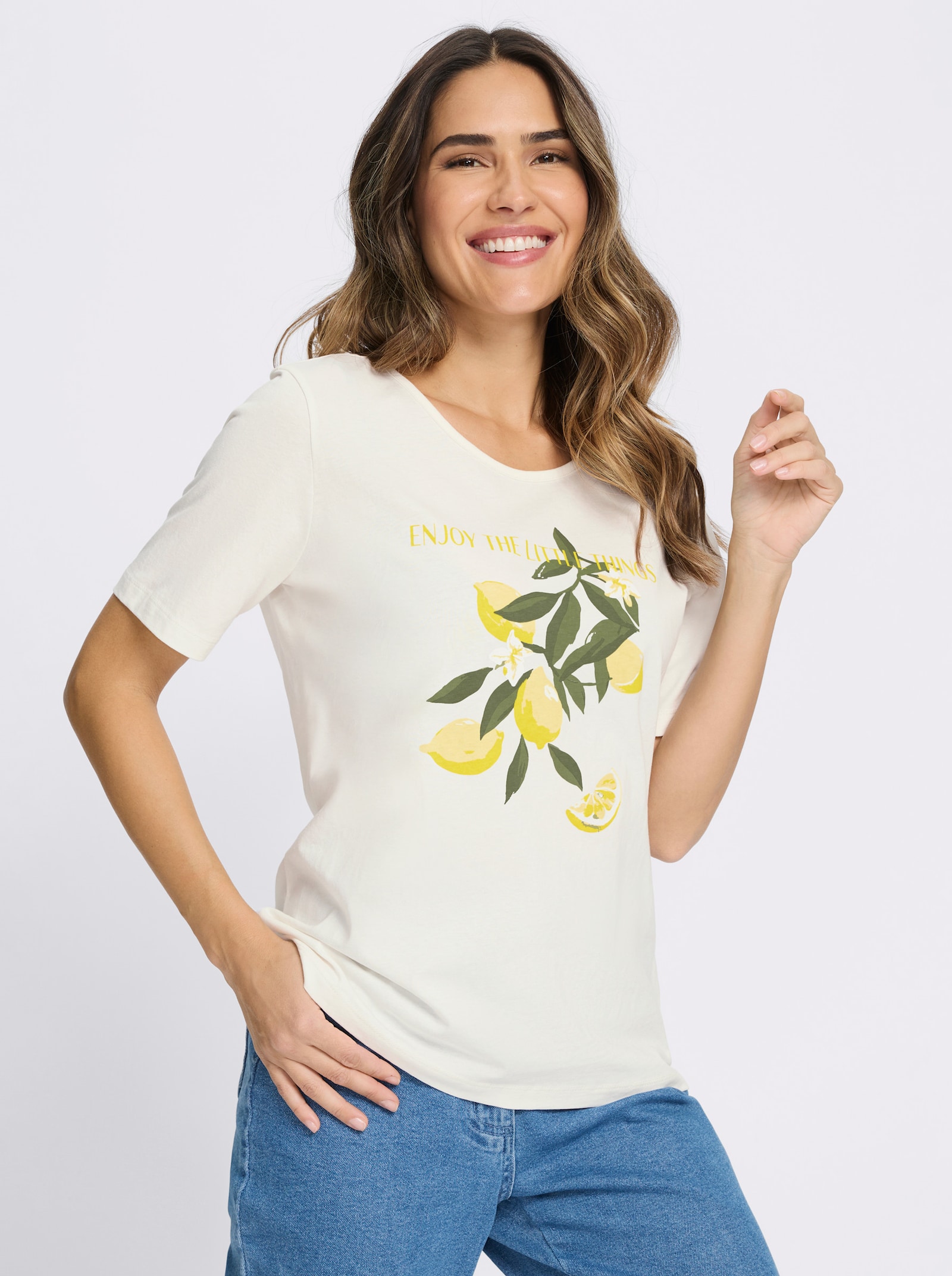 Kurzarmshirt mit Zitronen-Motiv - ecru-zitrone-bedruckt