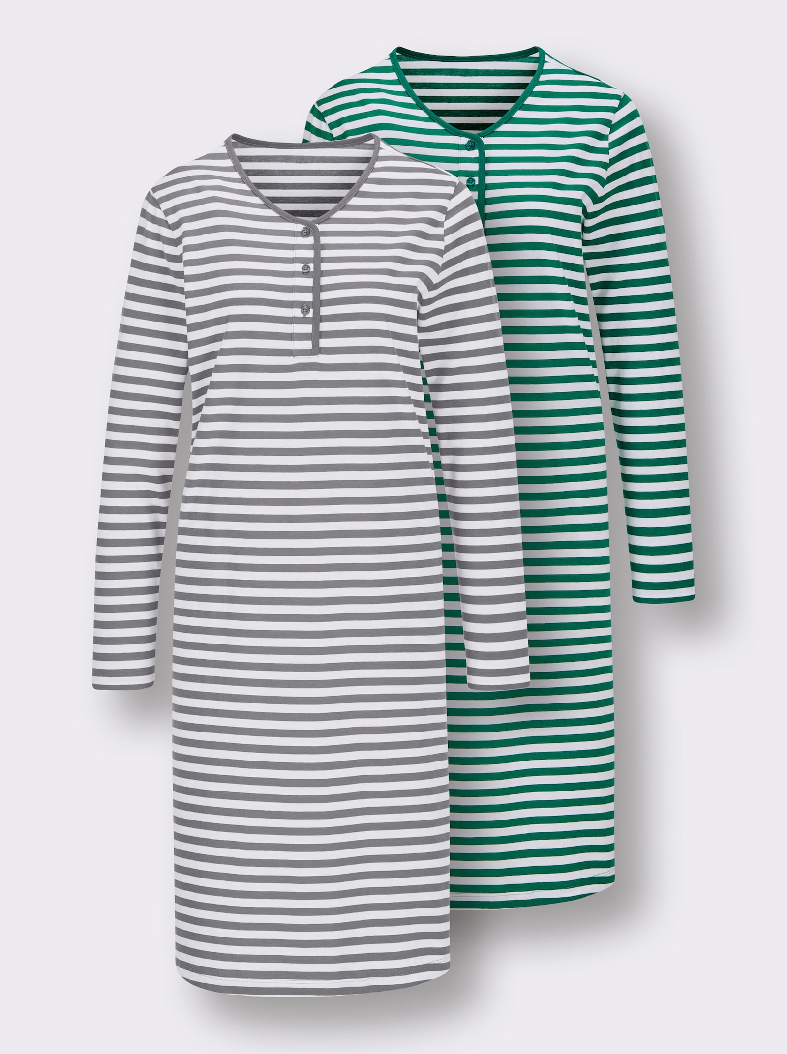 wäschepur Nachthemden - grün-weiß + steingrau-weiß