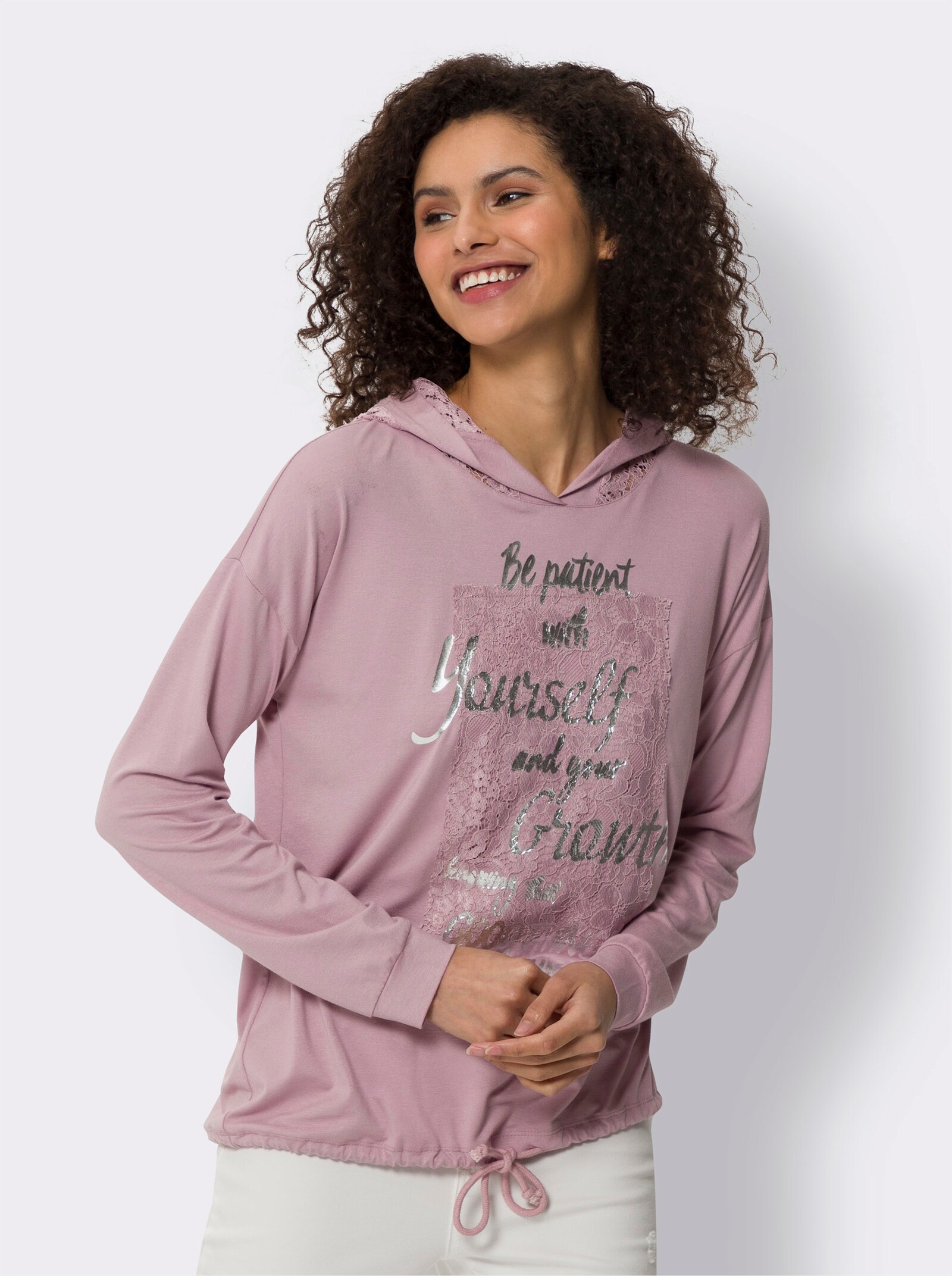 heine Shirt met capuchon en kant - mauve