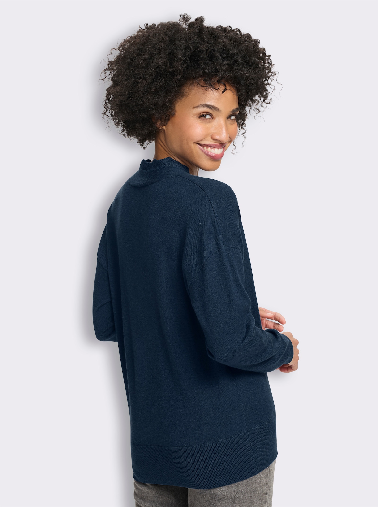 heine Feinstrickpullover in Wickel-Optik - dunkelblau
