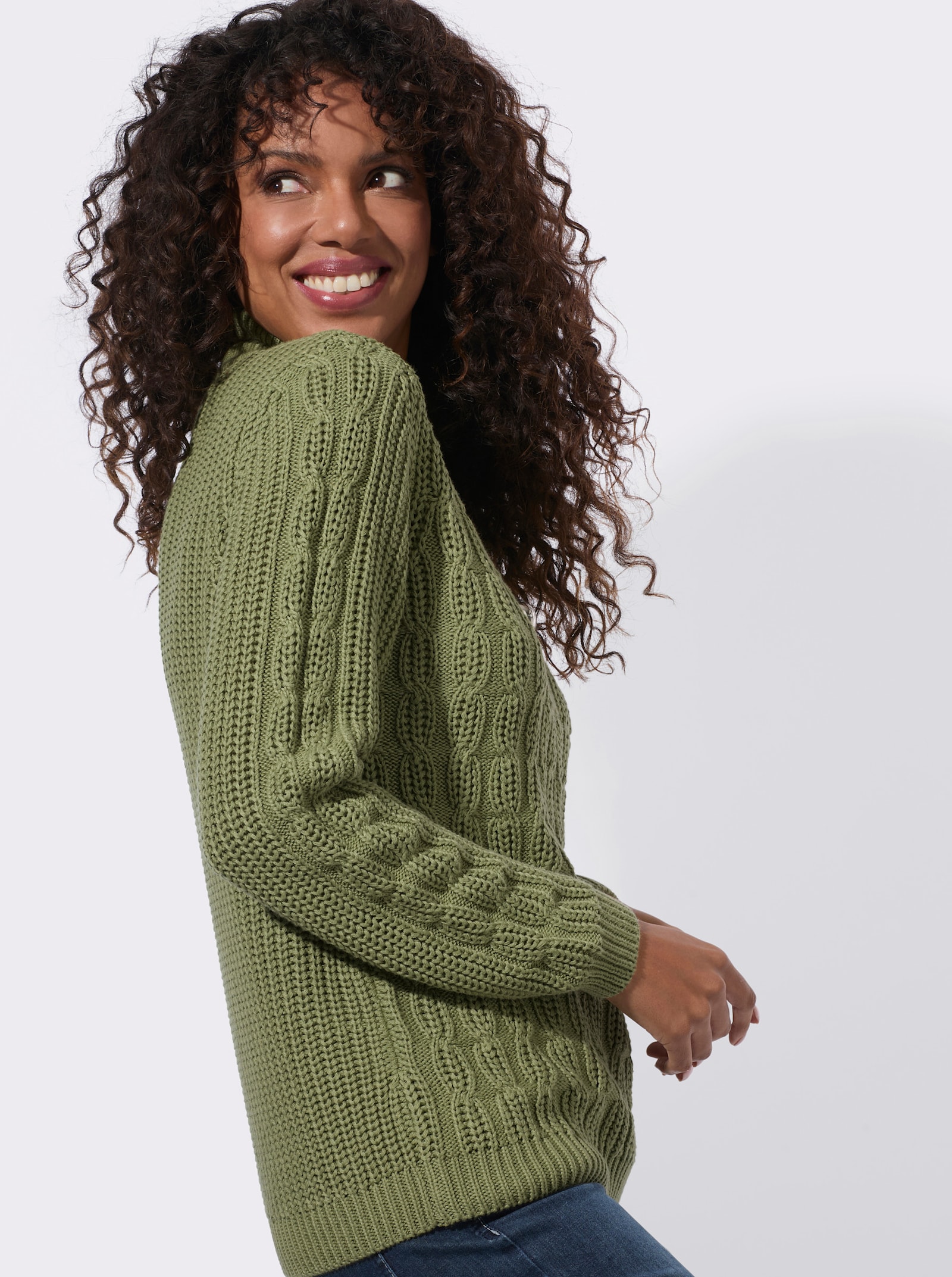Stehkragenpullover mit elastischen Rippbündchen - schilf