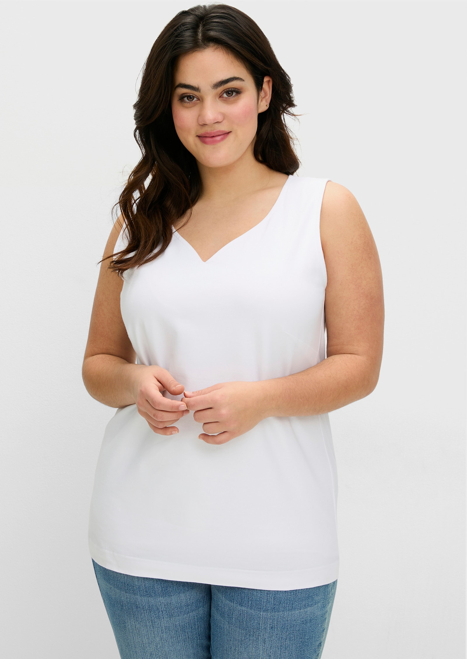 sheego Trägertop mit doppellagiger Front und Herzausschnitt - ecru