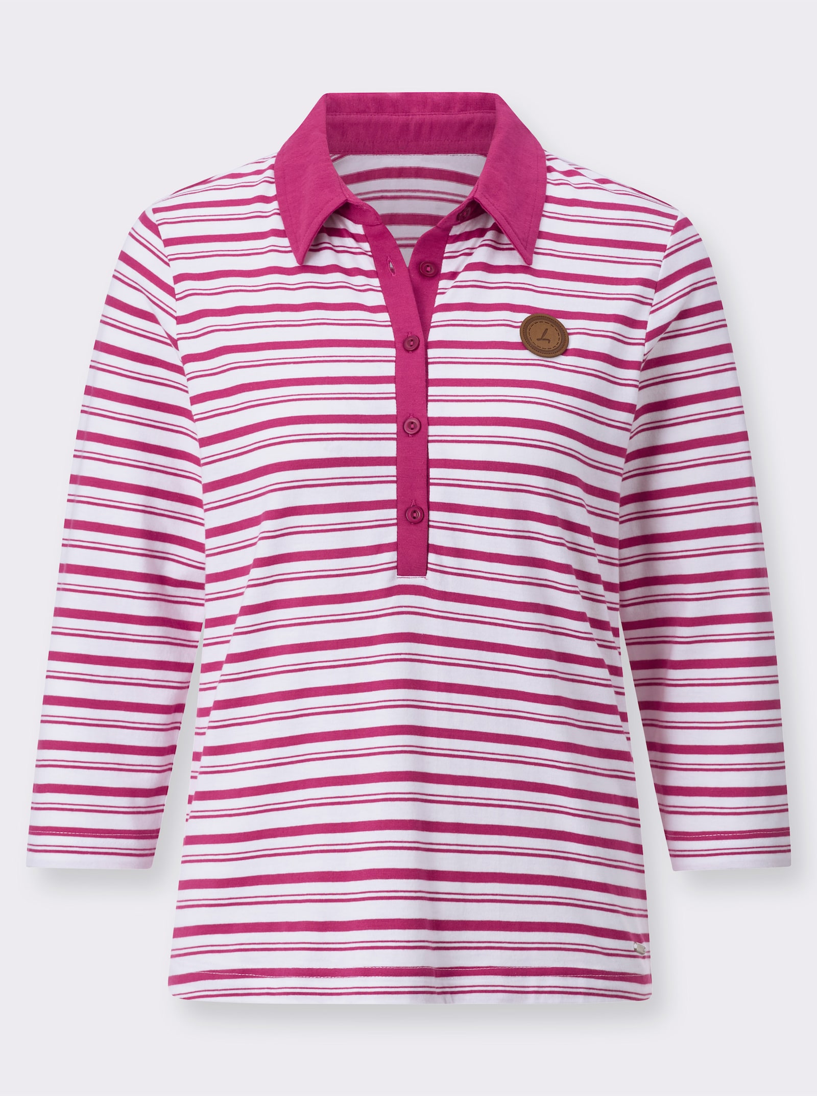 Poloshirt mit Logo-Patch - fuchsia-weiß-geringelt