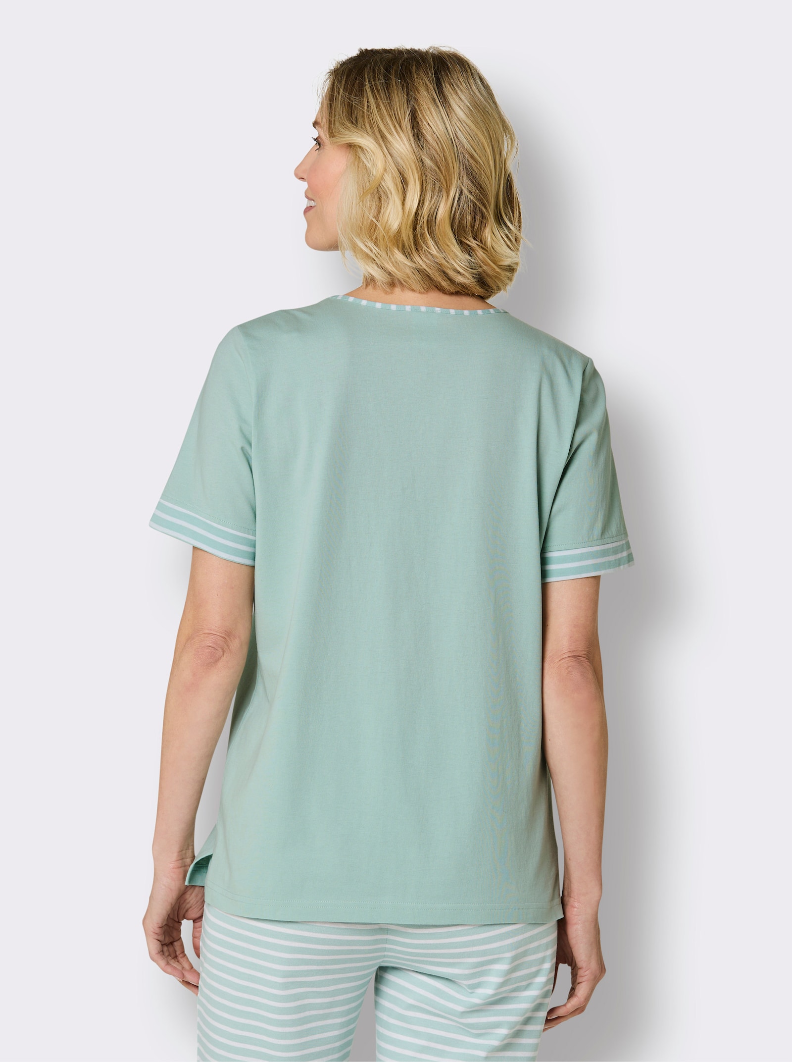 wäschepur Schlafshirt mit Ringelblende - kalkmint-weiß-geringelt