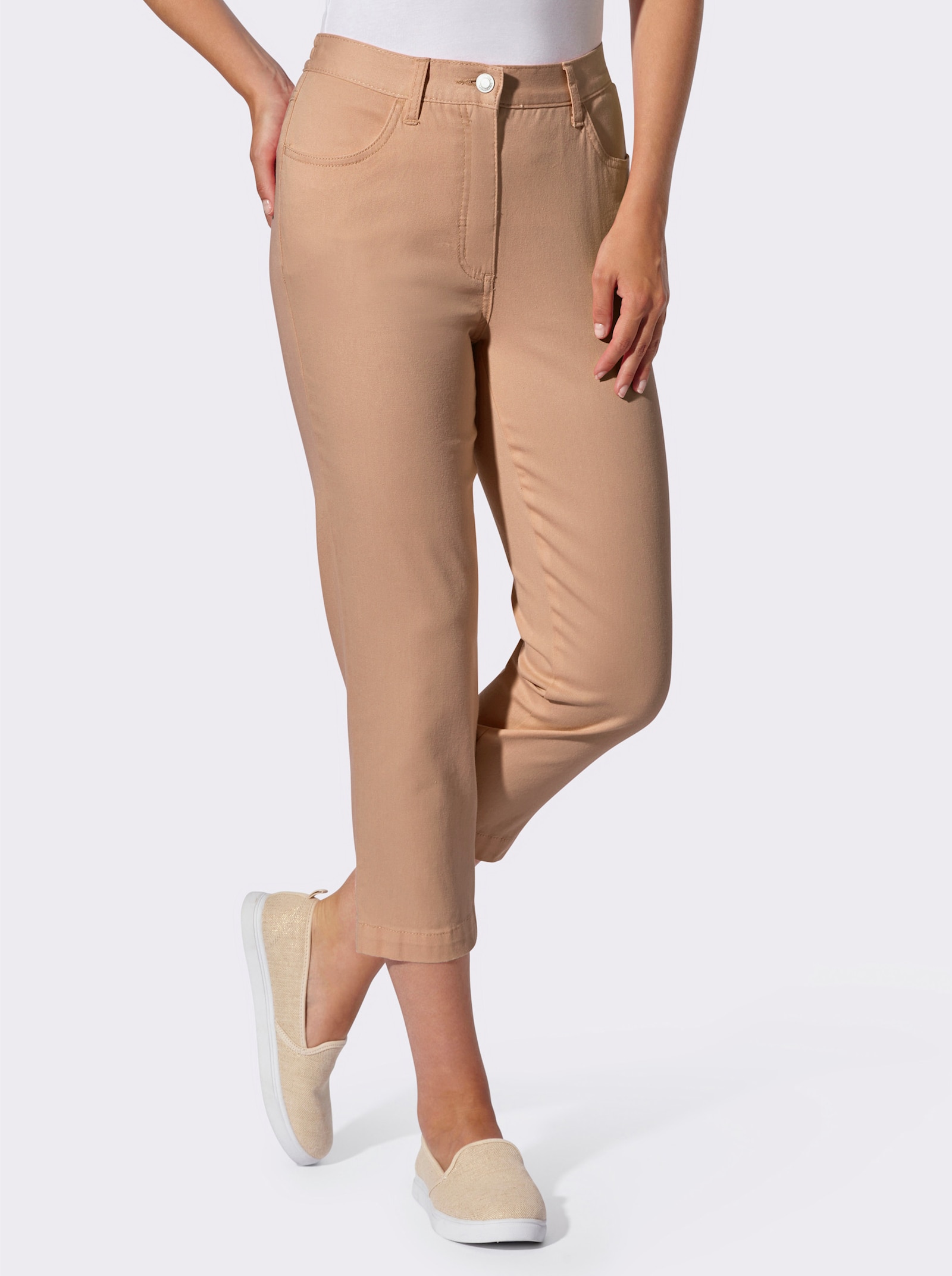 7/8-Jeans mit dekorativem Beinabschluss - camel