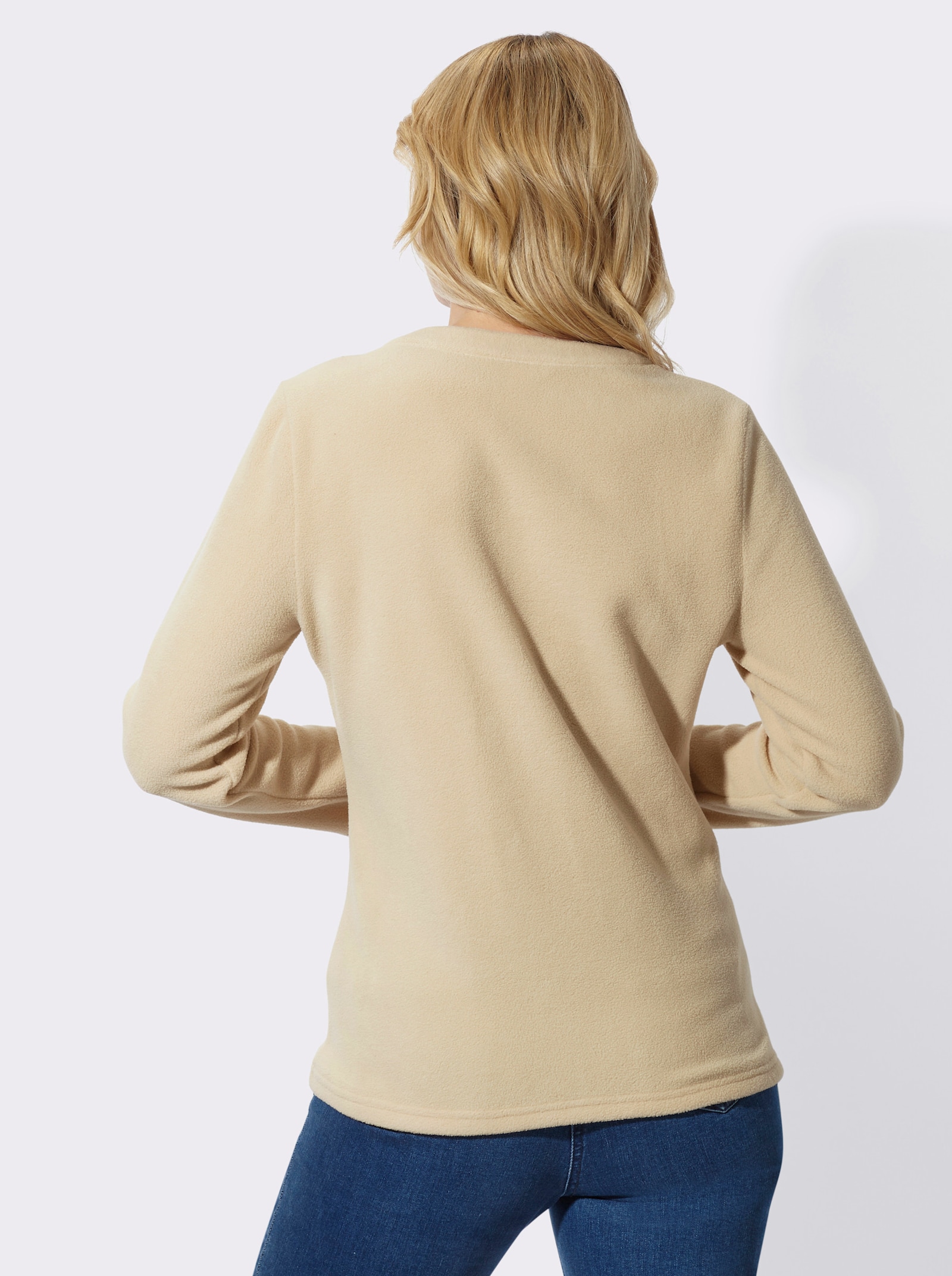 Fleeceshirt mit Rundhals-Ausschnitt - sand